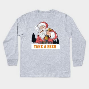 take a beer Santa Claus Cigar smoking pines Kids Long Sleeve T-Shirt